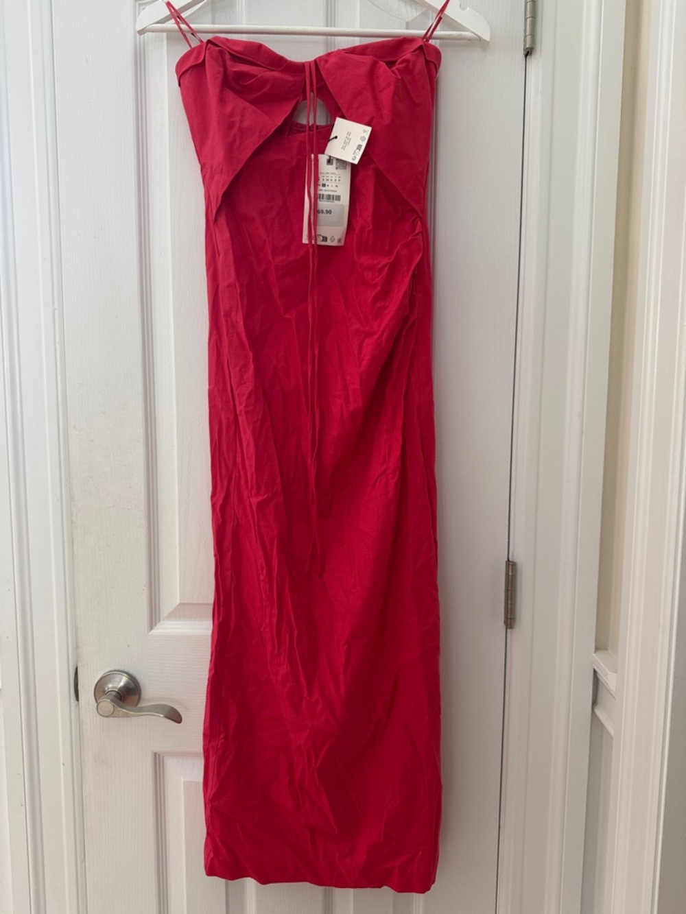 ZARA Hot pink Strapless Midi Dress with slit in back